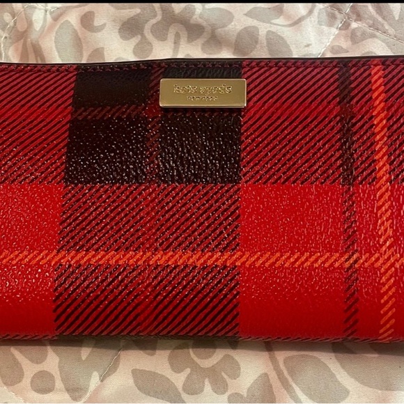kate spade tartan red & black plaid purse, with strap and wallet. - Picture 3 of 4